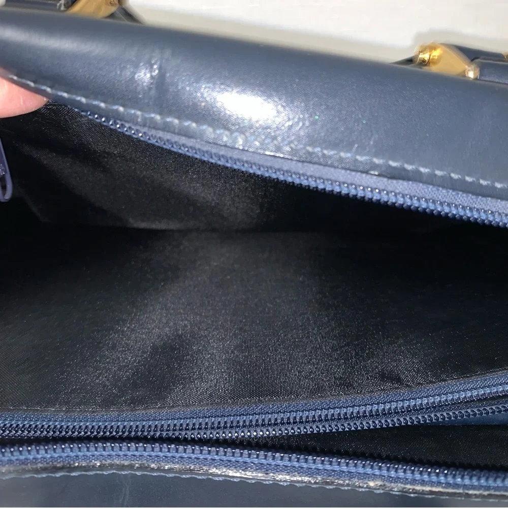 VINTAGE Atlantic Leather Briefcase Crossbody Handbag Navy Blue Attaché Case Luxe